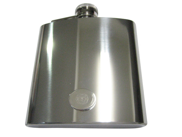Silver Toned Etched Oval Fire Fighter Emblem 6oz Flask