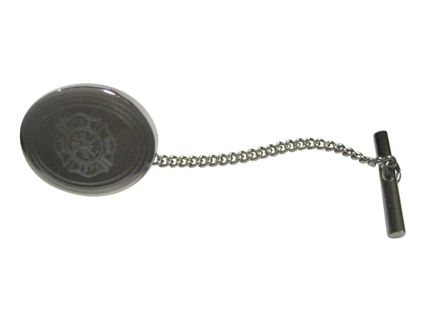 Silver Toned Etched Oval Fire Fighter Emblem Tie Tack