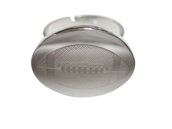 Silver Toned Etched Oval Football Adjustable Size Fashion Ring