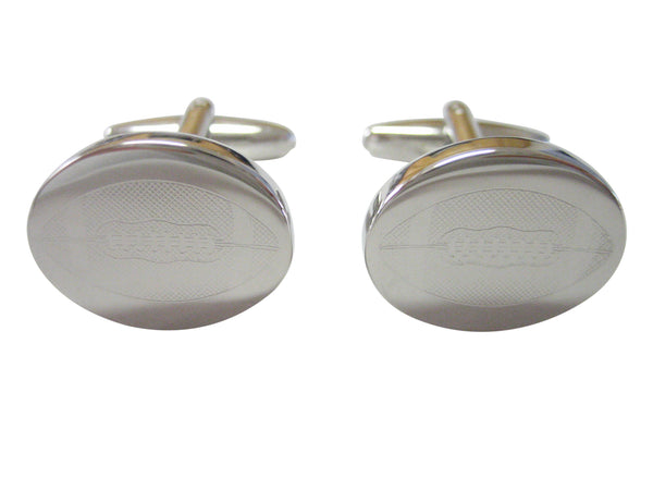 Silver Toned Etched Oval Football Cufflinks