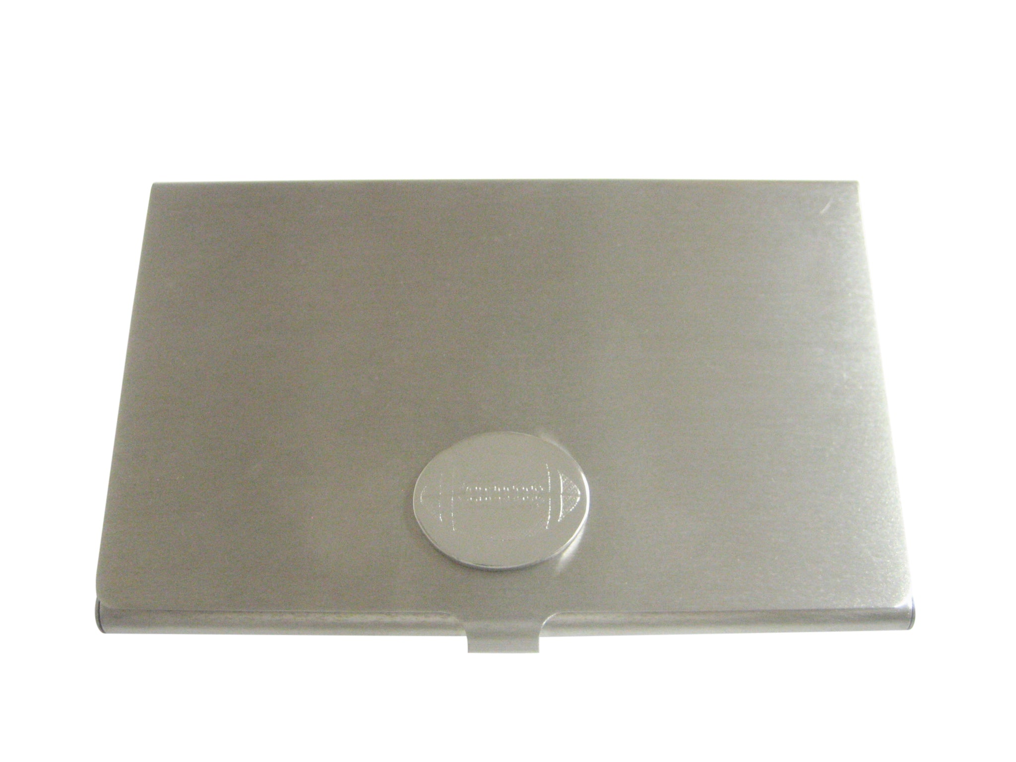 Silver Toned Etched Oval Football Pendant Business Card Holder