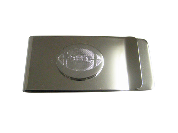 Silver Toned Etched Oval Football Pendant Money Clip