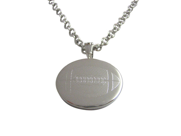 Silver Toned Etched Oval Football Pendant Necklace
