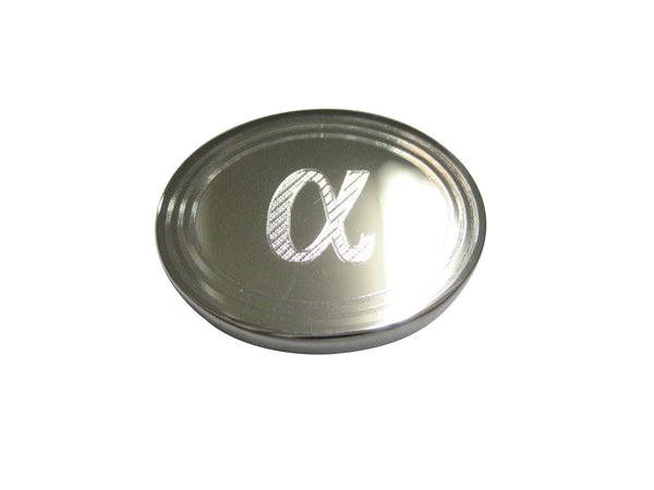 Silver Toned Etched Oval Greek Letter Alpha Magnet