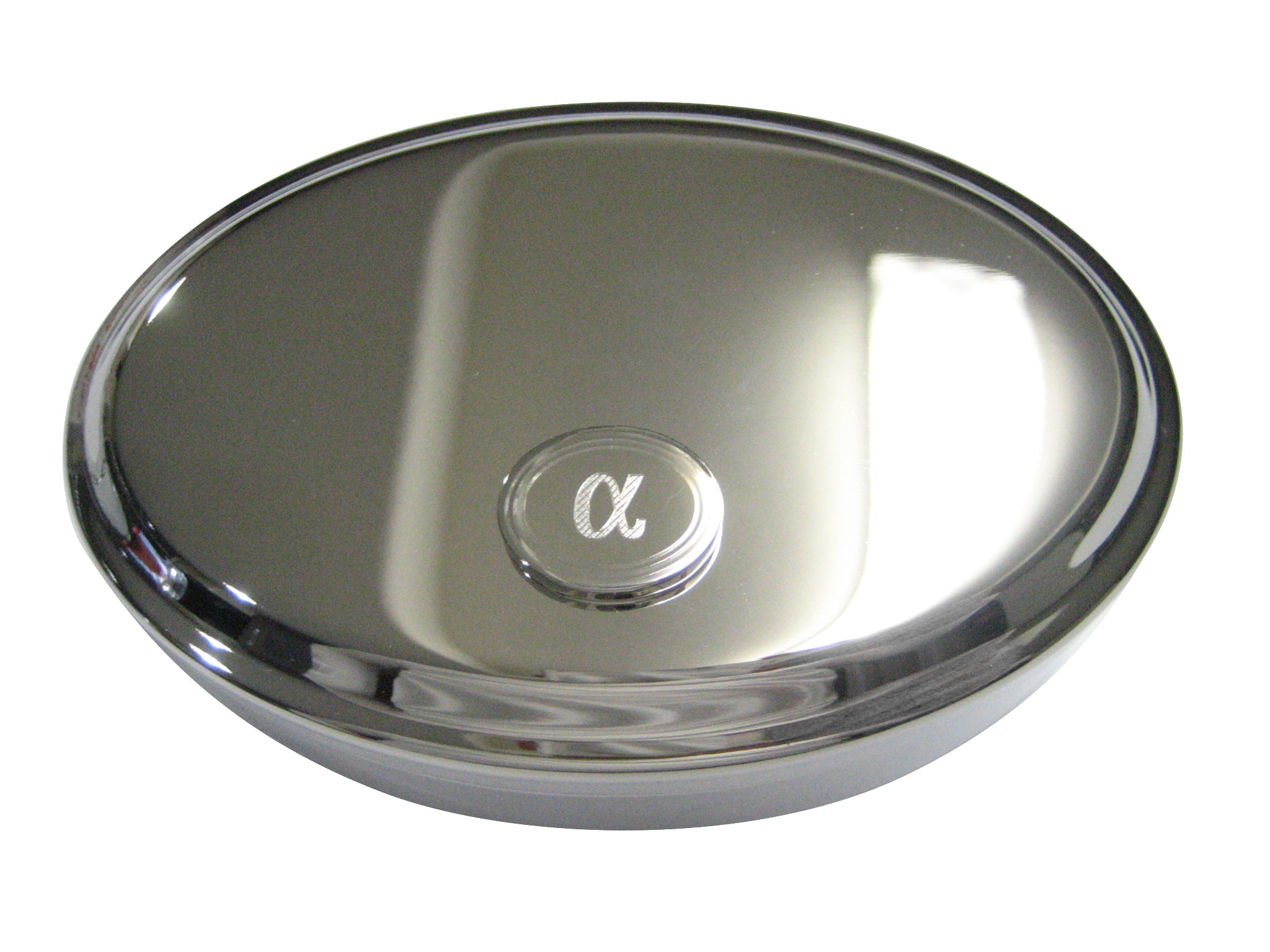 Silver Toned Etched Oval Greek Letter Alpha Oval Trinket Jewelry Box