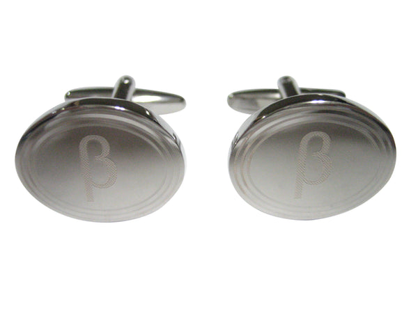 Silver Toned Etched Oval Greek Letter Beta Cufflinks