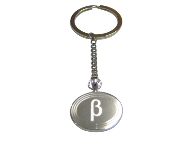 Silver Toned Etched Oval Greek Letter Beta Pendant Keychain