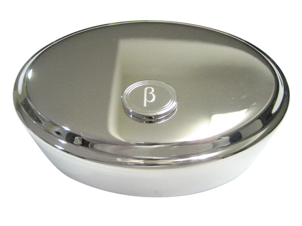 Silver Toned Etched Oval Greek Letter Beta Pendant Oval Trinket Jewelry Box