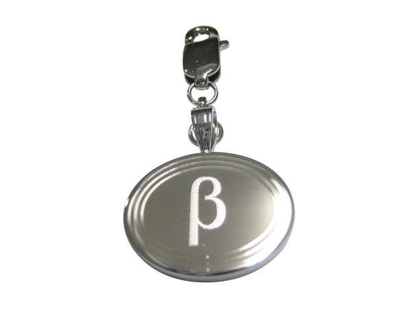 Silver Toned Etched Oval Greek Letter Beta Pendant Zipper Pull Charm