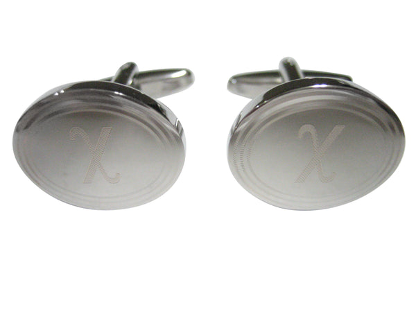 Silver Toned Etched Oval Greek Letter Chi Cufflinks
