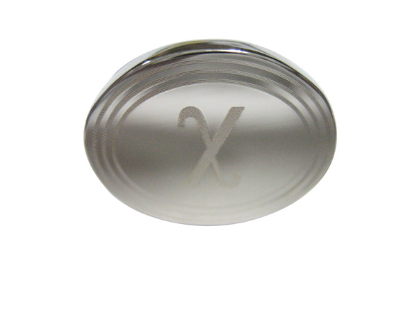 Silver Toned Etched Oval Greek Letter Chi Pendant Adjustable Size Fashion Ring