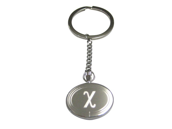 Silver Toned Etched Oval Greek Letter Chi Pendant Keychain