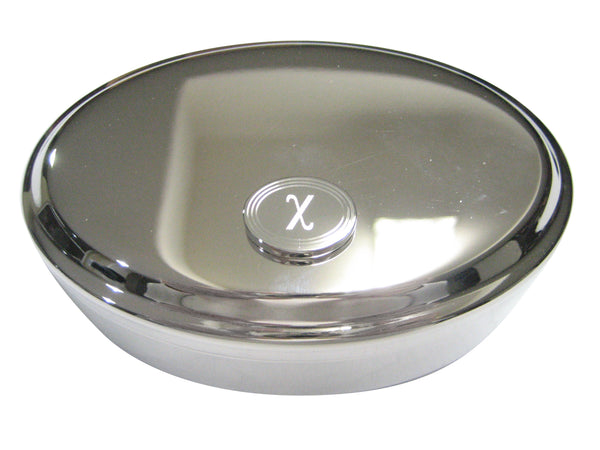 Silver Toned Etched Oval Greek Letter Chi Pendant Oval Trinket Jewelry Box