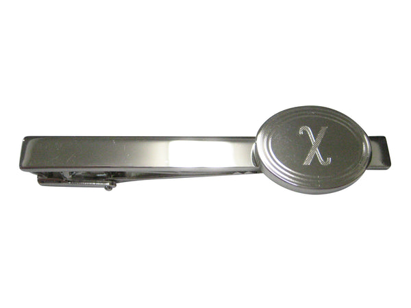 Silver Toned Etched Oval Greek Letter Chi Pendant Tie Clip