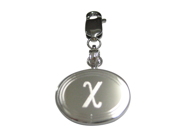 Silver Toned Etched Oval Greek Letter Chi Pendant Zipper Pull Charm