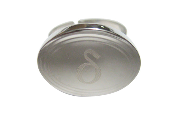 Silver Toned Etched Oval Greek Letter Delta Adjustable Size Fashion Ring