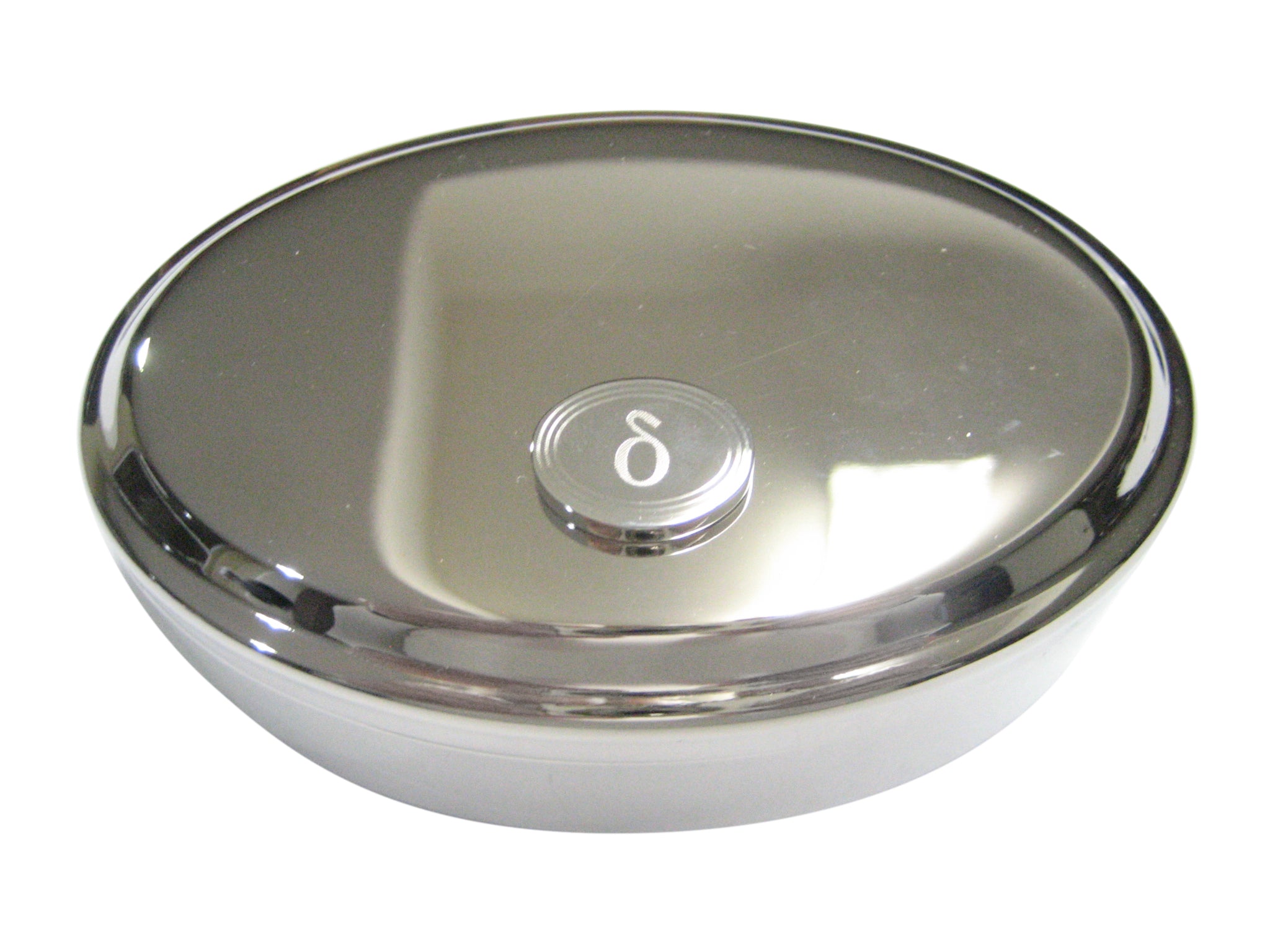 Silver Toned Etched Oval Greek Letter Delta Oval Trinket Jewelry Box