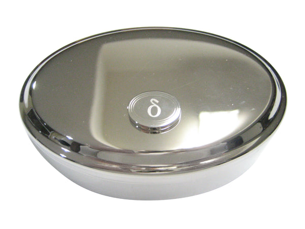 Silver Toned Etched Oval Greek Letter Delta Oval Trinket Jewelry Box