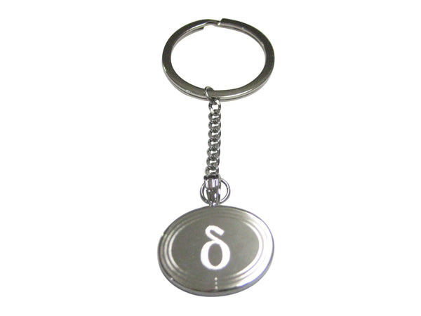Silver Toned Etched Oval Greek Letter Delta Pendant Keychain