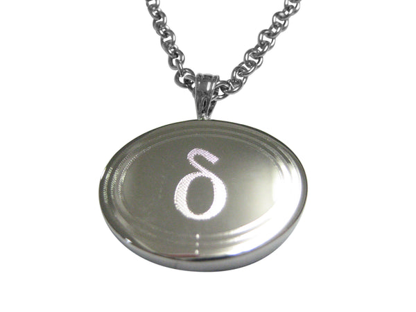 Silver Toned Etched Oval Greek Letter Delta Pendant Necklace