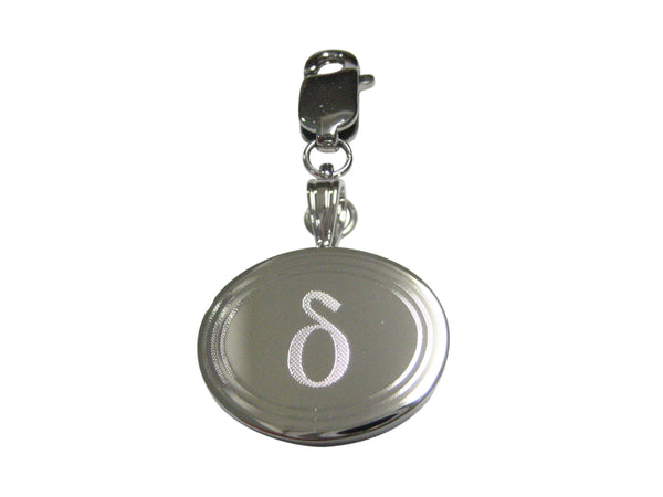 Silver Toned Etched Oval Greek Letter Delta Pendant Zipper Pull Charm