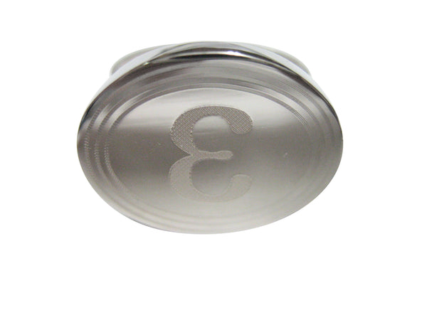Silver Toned Etched Oval Greek Letter Epsilon Adjustable Size Fashion Ring
