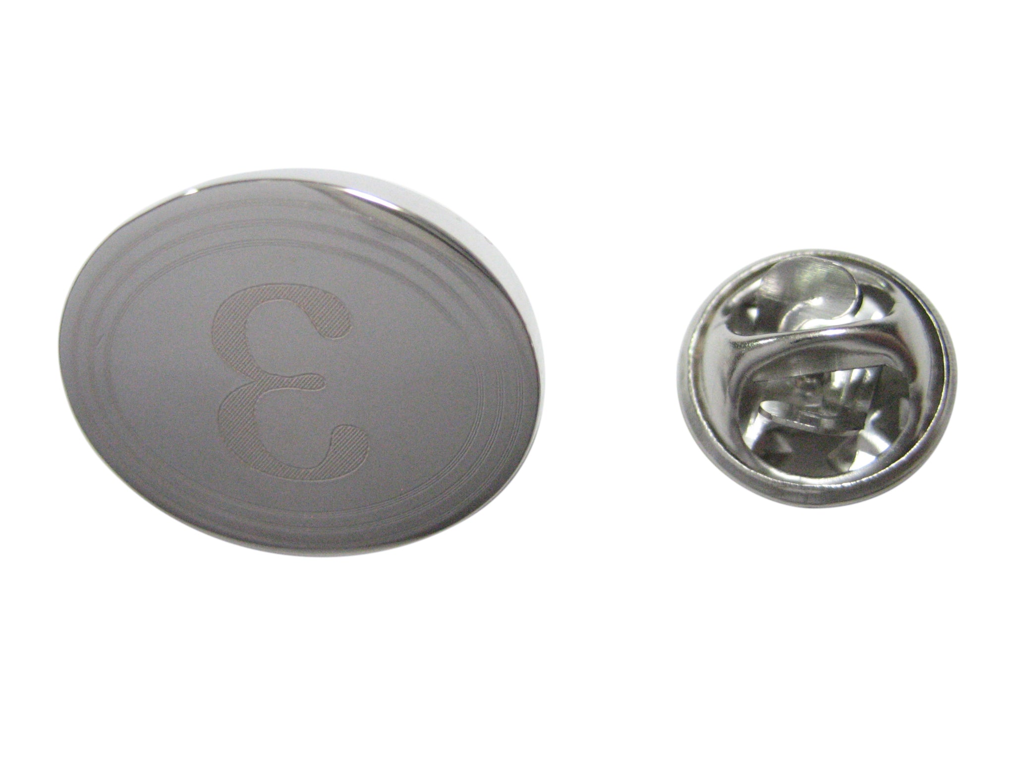 Silver Toned Etched Oval Greek Letter Epsilon Lapel Pin