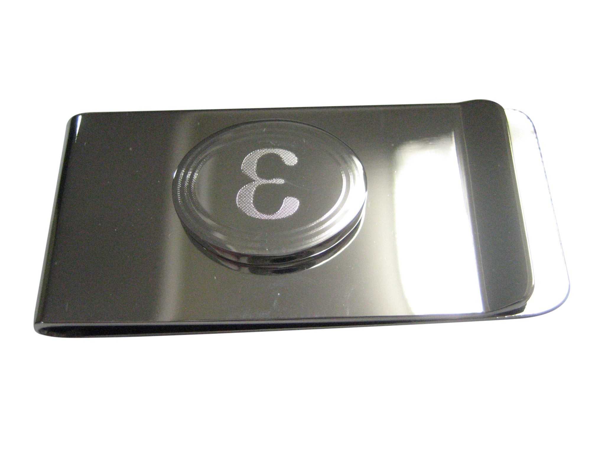 Silver Toned Etched Oval Greek Letter Epsilon Money Clip