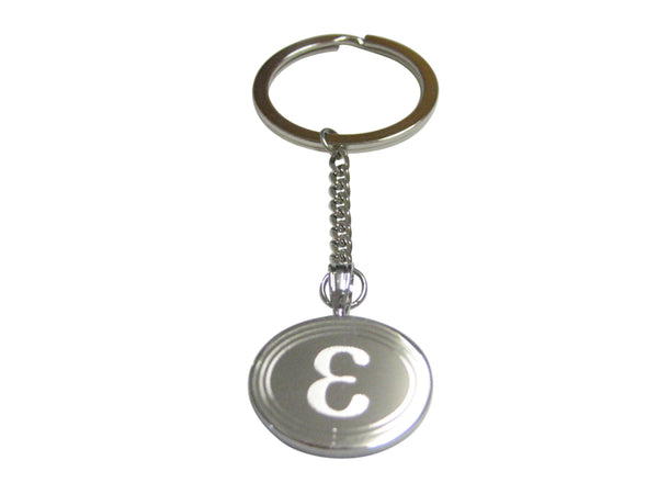 Silver Toned Etched Oval Greek Letter Epsilon Pendant Keychain
