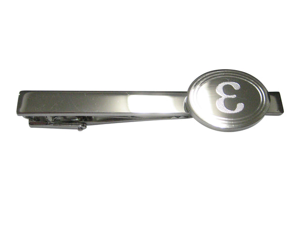 Silver Toned Etched Oval Greek Letter Epsilon Tie Clip