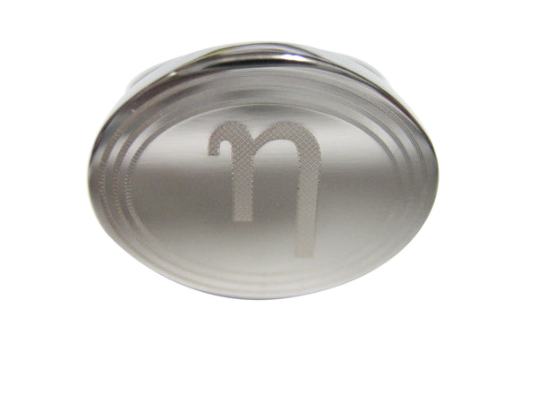 Silver Toned Etched Oval Greek Letter Eta Pendant Adjustable Size Fashion Ring