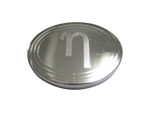 Silver Toned Etched Oval Greek Letter Eta Pendant Magnet