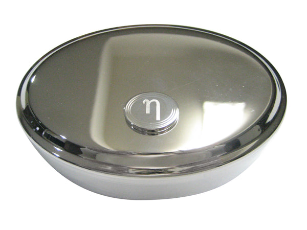 Silver Toned Etched Oval Greek Letter Eta Pendant Oval Trinket Jewelry Box
