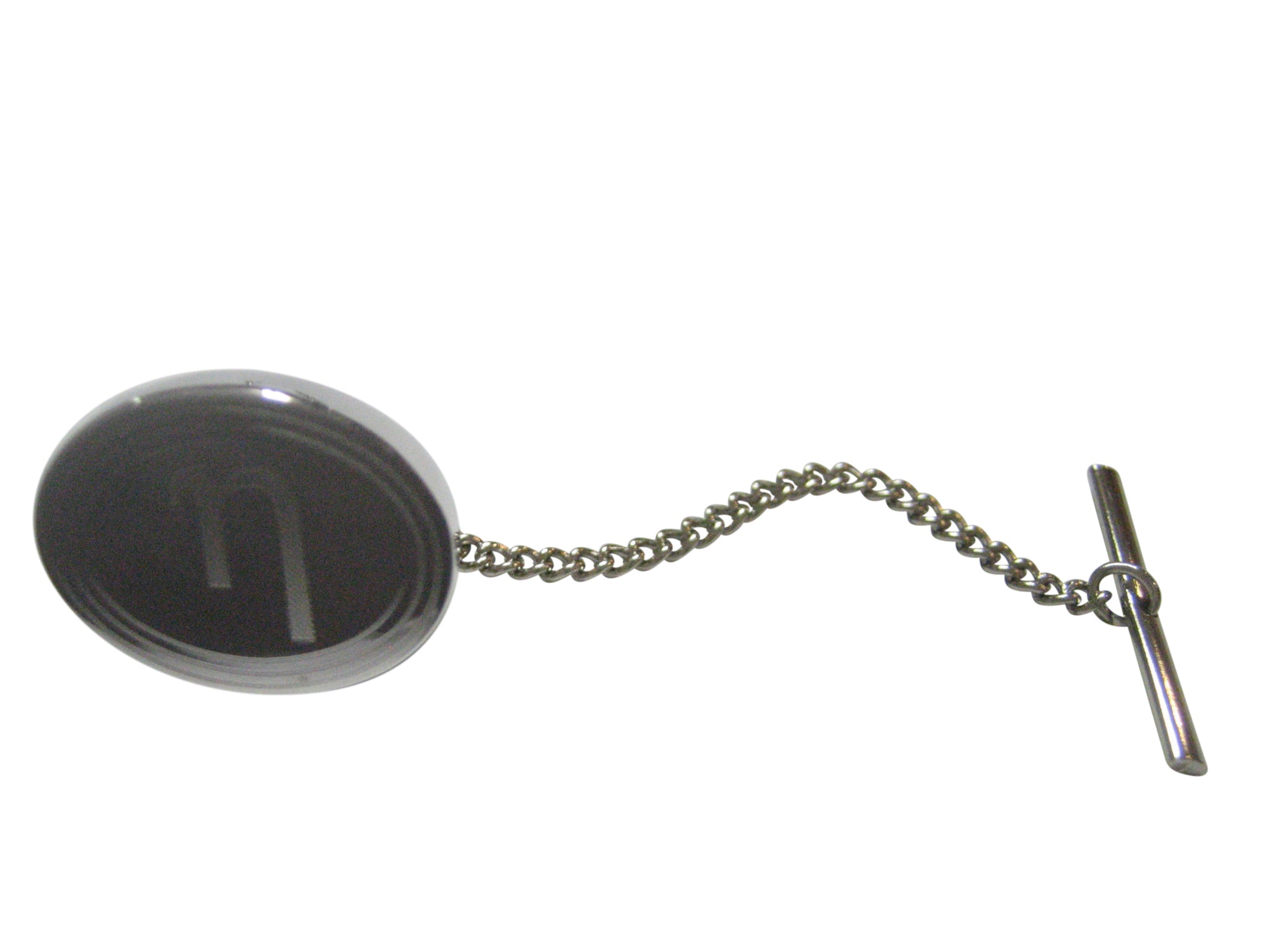 Silver Toned Etched Oval Greek Letter Eta Tie Tack