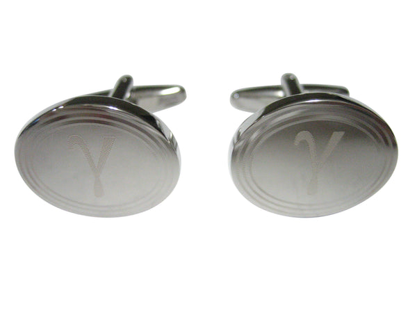 Silver Toned Etched Oval Greek Letter Gamma Cufflinks