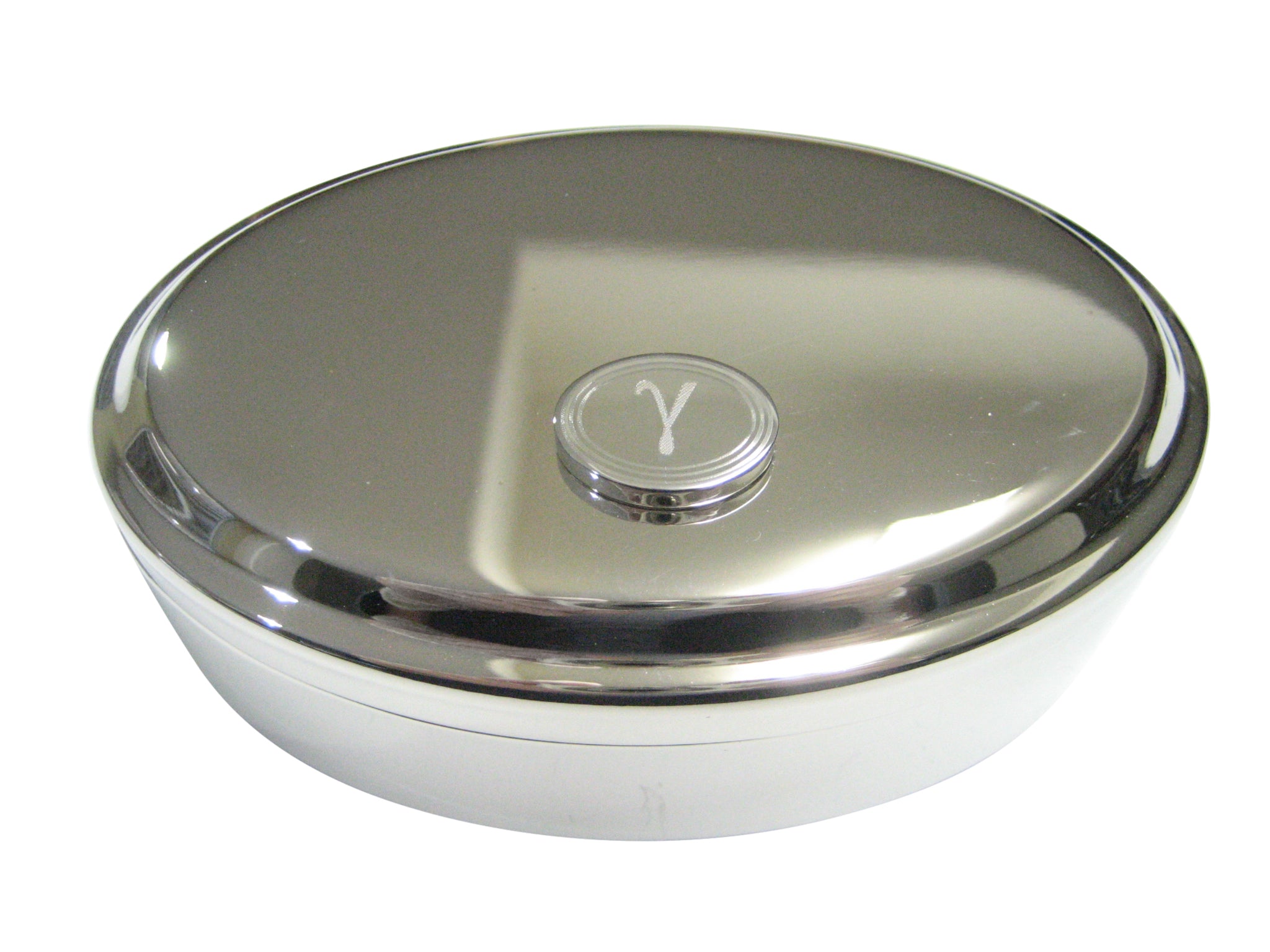 Silver Toned Etched Oval Greek Letter Gamma Pendant Oval Trinket Jewelry Box
