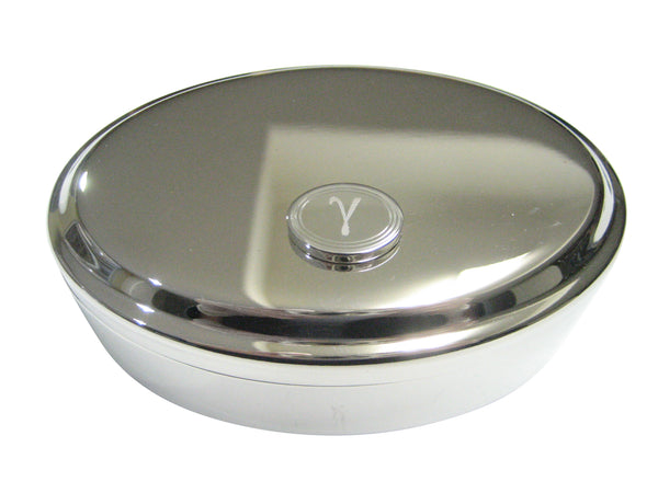 Silver Toned Etched Oval Greek Letter Gamma Pendant Oval Trinket Jewelry Box