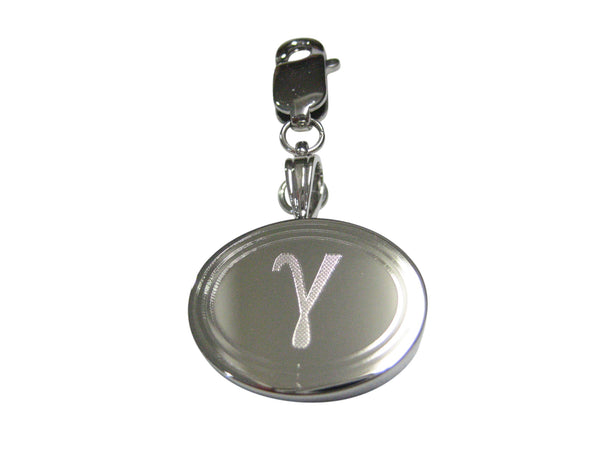 Silver Toned Etched Oval Greek Letter Gamma Pendant Zipper Pull Charm