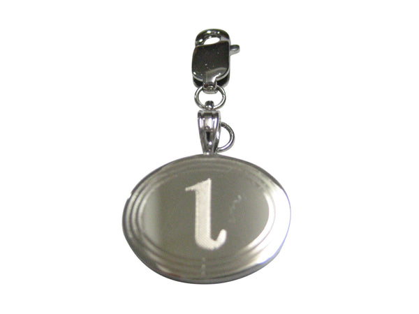 Silver Toned Etched Oval Greek Letter Iota Pendant Zipper Pull Charm