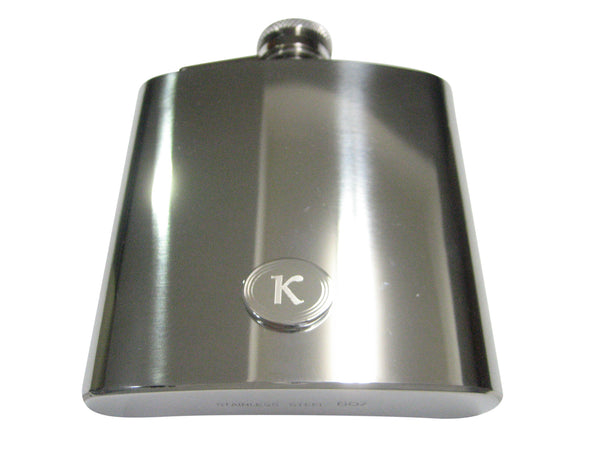 Silver Toned Etched Oval Greek Letter Kappa 6oz Flask
