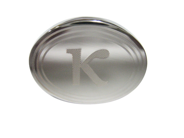 Silver Toned Etched Oval Greek Letter Kappa Adjustable Size Fashion Ring