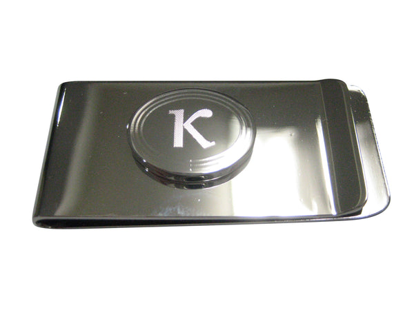 Silver Toned Etched Oval Greek Letter Kappa Money Clip