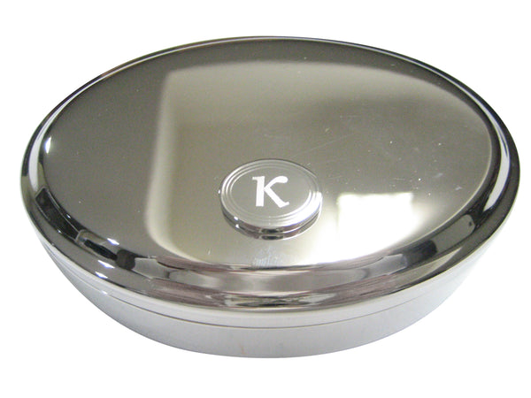 Silver Toned Etched Oval Greek Letter Kappa Oval Trinket Jewelry Box