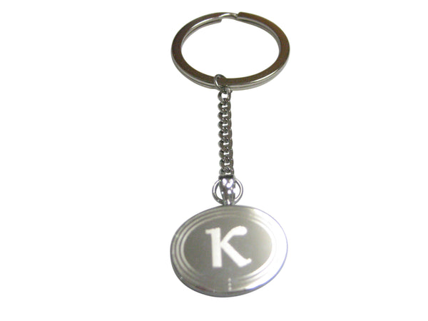 Silver Toned Etched Oval Greek Letter Kappa Pendant Keychain