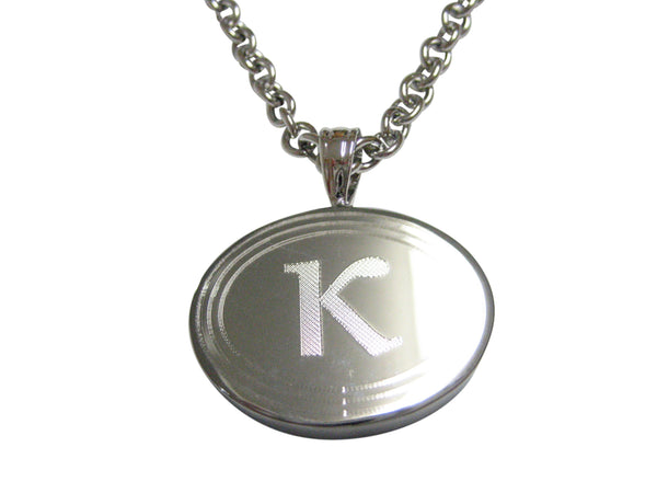 Silver Toned Etched Oval Greek Letter Kappa Pendant Necklace