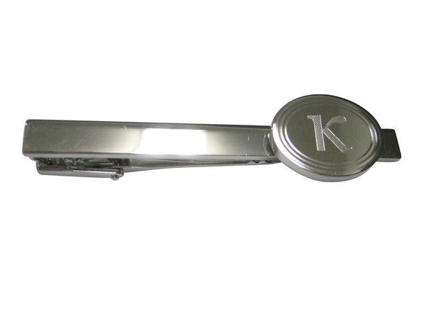 Silver Toned Etched Oval Greek Letter Kappa Tie Clip