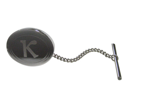 Silver Toned Etched Oval Greek Letter Kappa Tie Tack