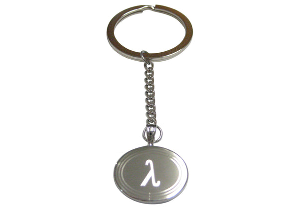 Silver Toned Etched Oval Greek Letter Lambda Pendant Keychain