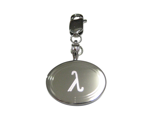 Silver Toned Etched Oval Greek Letter Lambda Pendant Zipper Pull Charm
