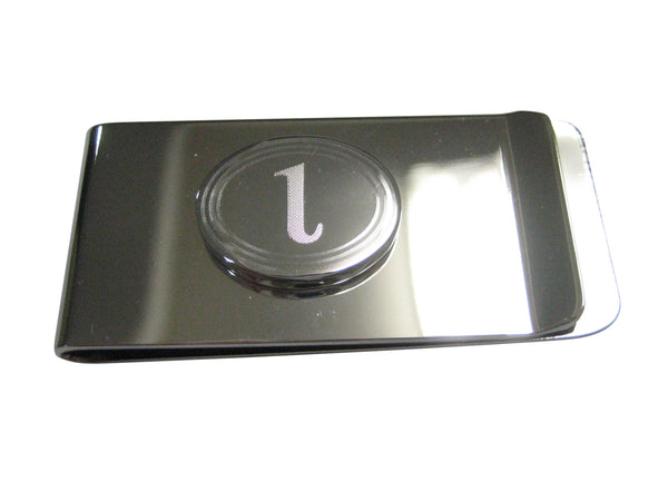 Silver Toned Etched Oval Greek Letter iota Money Clip